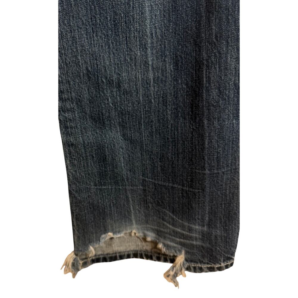 MEK Mens Jean 36x34 Western Slim Boot Raw Hem Distressed Dark Wash Embroidered - Picture 8 of 15